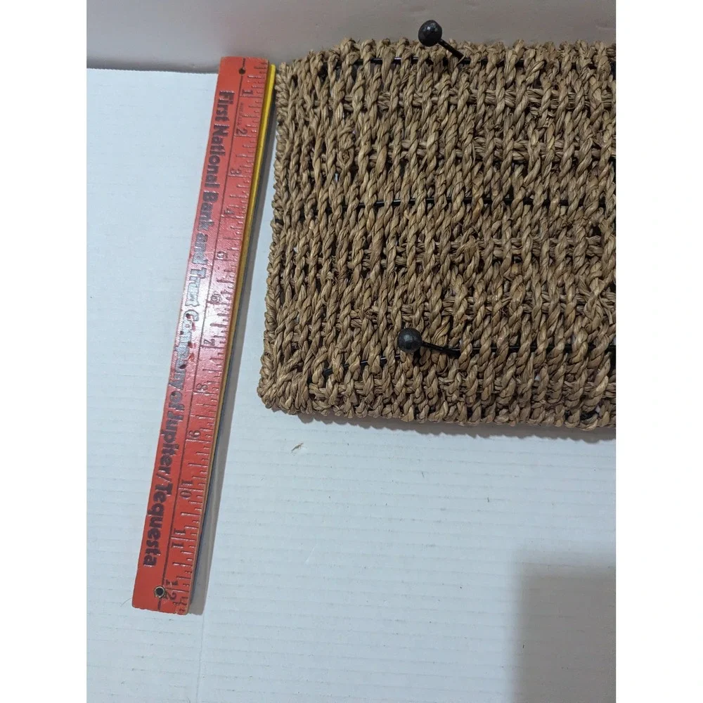 Woven Seagrass Wicker Tray Rectangular Footed Riser Brown Coastal Boho 13x8